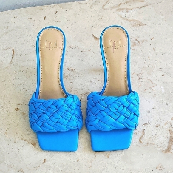 NEW Marc Fisher LTD Draya Slide Sandal Size 5.5 / 6 / 6.5 Bermuda Blue Leather - Picture 9 of 10